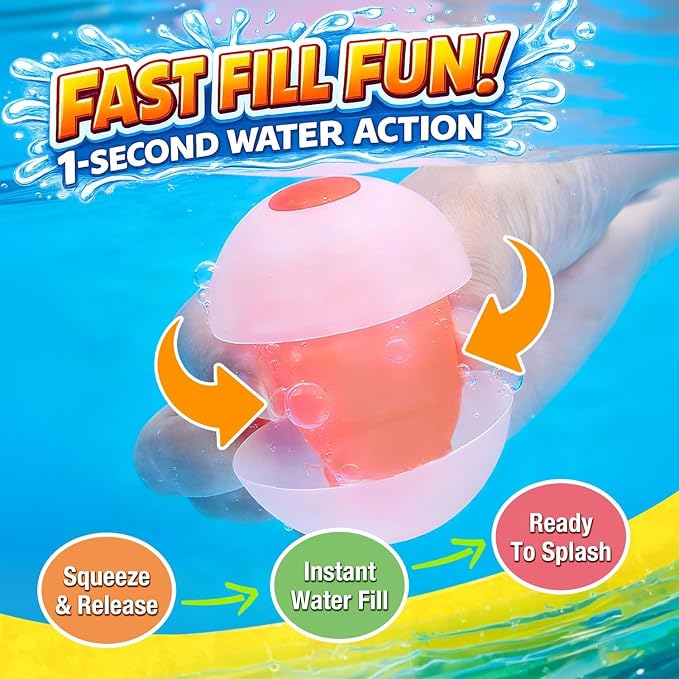 Reusable Water Balloons 6 Pcs Quick-Fill Self-Sealing Pool & Beach Water Toys for Boys Girls Ages 3-12, Outdoor Summer Splash Balls for Backyard Kids Activities (6 Colour)