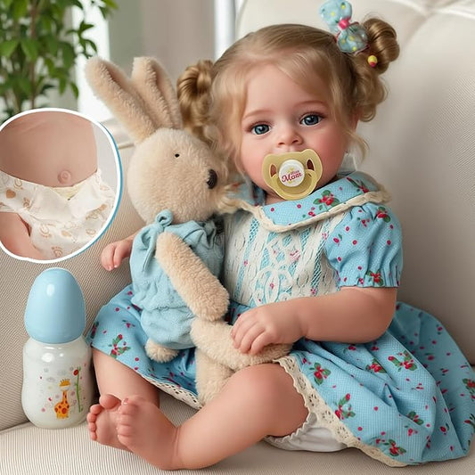 JIZHI Lifelike Reborn Baby Dolls - 18 Inch Realistic-Newborn Baby Dolls Vinyl Full Body Blond Girl Handmade Real Life Baby Dolls with Clothes for Kids Age 3+