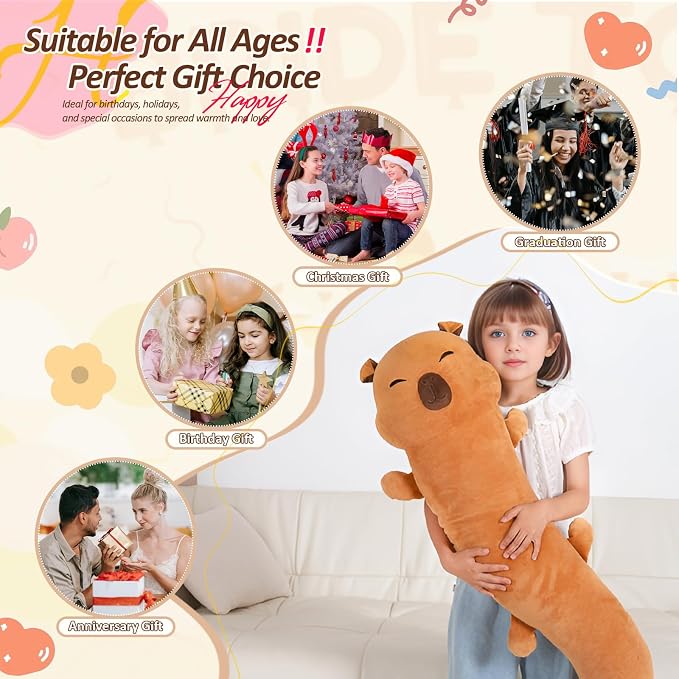 Tianmihou 48 inch Giant Capybara Plush Stuffed Animal, Big Capybara Glow in The Dark Fluorescent Plushies Pillow Toy, Jumbo Cute Capibara Body Pillow Gifts for Kids Adults, Birthday