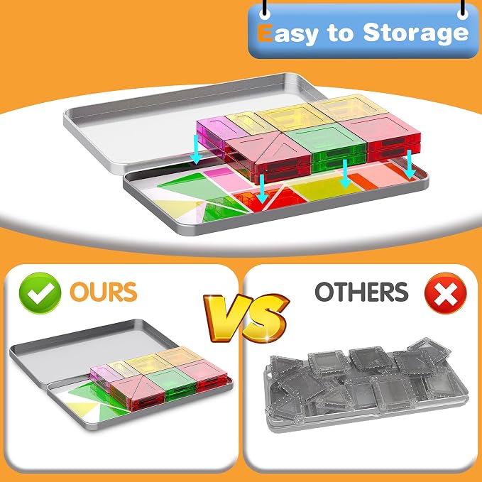 SKTMYY Mini Magnetic Tiles,Travel Magnetic Tiles with Metal Box,Car Airplane Travel Essentials for Kids Ages 3+,Creative Magnet STEM Toys Birthday Gift for Boys & Girls