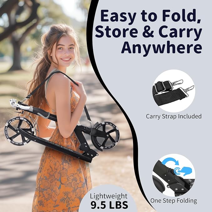 BELEEV V8 Scooters for Kids Ages 6+ with Light-Up Deck, 2 Wheel Folding Scooter for Kids, 4 Adjustable Height, Lightweight Sport Commuter Scooter, Sturdy Frame
