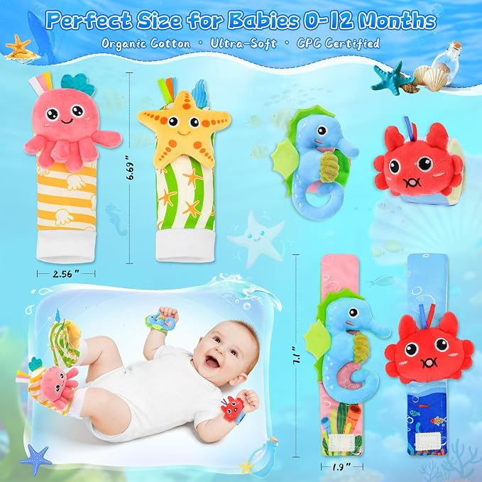 Baby Rattle Socks Set, Baby Toys 0-6 Months Infant Sensory Rattle Toy, Newborn Ideal Baby Shower Gifts for 0-3 6-12 Months Baby Boys Girls, Expecting Moms Essentials