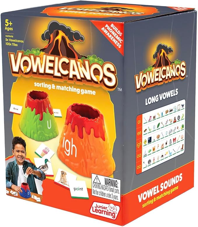 Junior Learning: Vowelcanos - Sorting & Matching Game, Learn Short & Long Vowels, Builds Phonemic Awareness, Reading Development, Kids Ages 5+