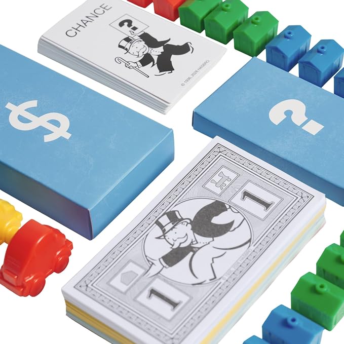 WS Game Company Monopoly Junior Vintage Bookshelf Edition: Linen Fabric-Wrapped Book Case — Classic Monopoly Jr. Board Game for Family Game Night (2-4 Players, Ages 5+)