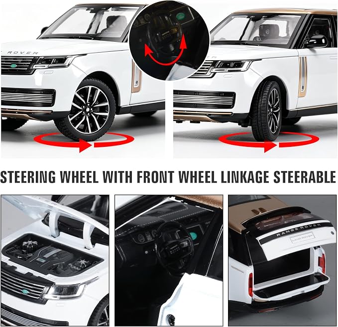 Toy Car Model 1/24 Diecast Cars Compatible with Land Rover Range Rover Off-Road SUV Collect Model Car Kits for Adults and Boys Metal Toy Cars for Kids Age 3+ Pull Back Cars with Light and Sound（White）
