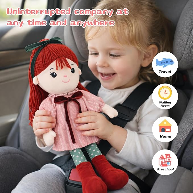 Soft Baby Doll Toys (16'') Baby Rag Doll for Girls Birthday Gifts Cuddly Plush Toys for Toddler Kids (Red)