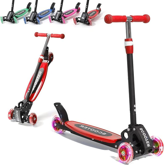 3 Wheel Scooters for Kids 2-5 5-7 Years, 4 Adjustable Heights Foldable Metal Toddler Scooter for Boys Girls Up to 120 lbs, Lean-to-Steer, Dual Rear Brake Widen Anti-Slip Deck
