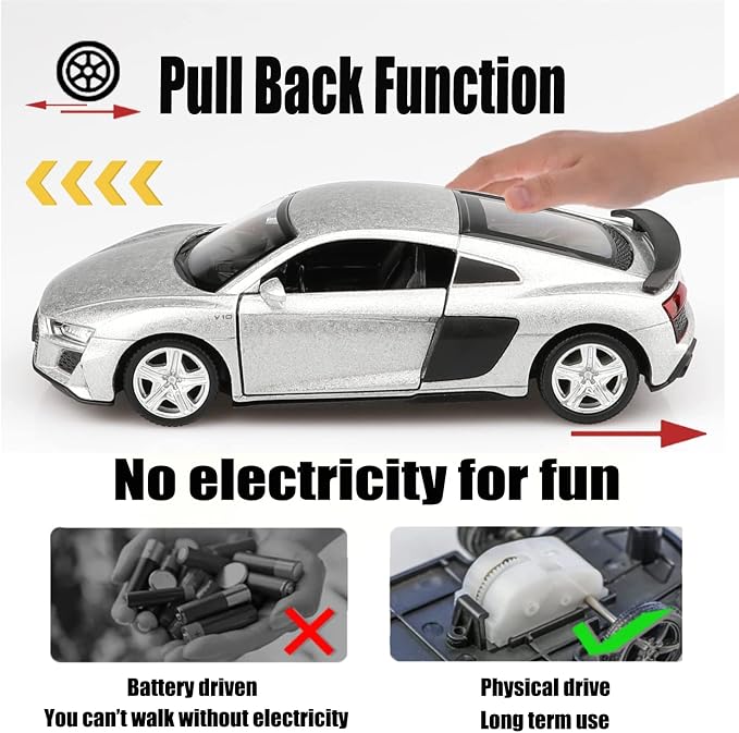 TOKAXI 1/36 Scale Audi R8 Diecast Model Cars,Pull Back Vehicles Toy Cars,Cars Gifts for Boys Girls