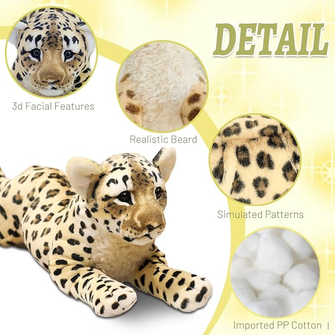 Cheetah Stuffed Animal 16" Leopard Stuffed Animal Cheetah Plush Toy Cute Pillow Giant Realistic Jaguar Plush Stuffy Birthday Gifts for Kids Girls Boys