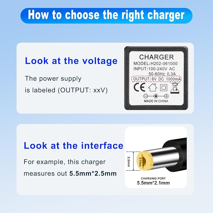 6V Charger for Kids Ride On Car Toys, 6 Volt Battery Charger for Flybar Bumper car/Wrangler SUV Kid Trax Dynacraft Toy Car Jeep ATV Quad (6v Battery Charger)