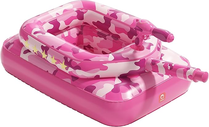 QPAU Inflatable Tank Pool Float for Adults & Kids – Ride-On Camouflage Floaty with Water Cannon, Swim Raft Toy for Boys Girls, Lake Beach Backyard Party Floaties