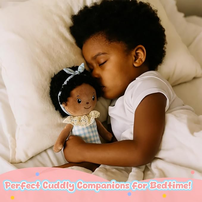 Soft Baby Doll Toys 16inch, Baby Rag Doll for One Year Old Girl Birthday Gift,Plush Toys for Toddler Kids Infants (Black)
