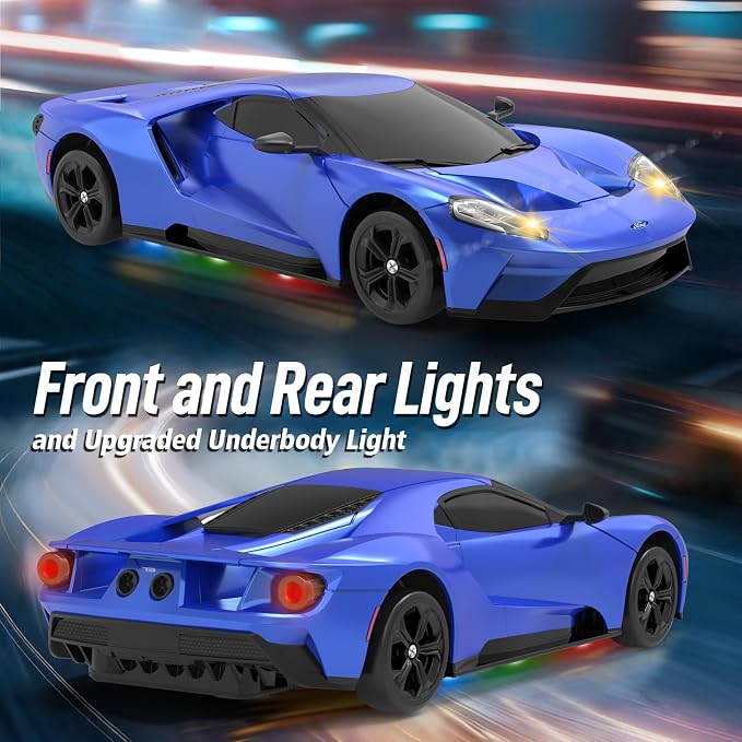 YONCHER RC Drift Car, Remote Control Car for Kids Ford GT Officially Licensed, 1:24 20KM/H 4WD with Lights, Fast Racing Toy Car for Boys Girls, Blue
