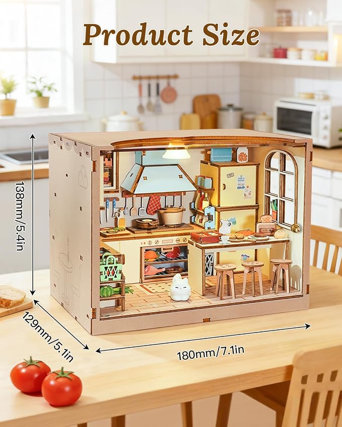 DIY Dollhouse Miniature House Kit 1:20 Scale Kictchen with LED Light, Tiny House Building Kit 3D Wooden Puzzle Crafts for Adults Home Decor Gift for Women Men