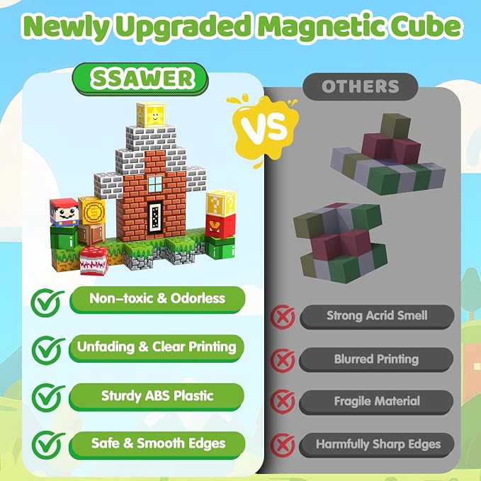Magnetic Blocks Building Toys for Kids, 48 PCS Magnetic Blocks for Kids Ages 4-8, Magnet Cubes, STEM Sensory Toys for Boys & Girls, Christmas Birthday Gifts for Kid Ages 3+