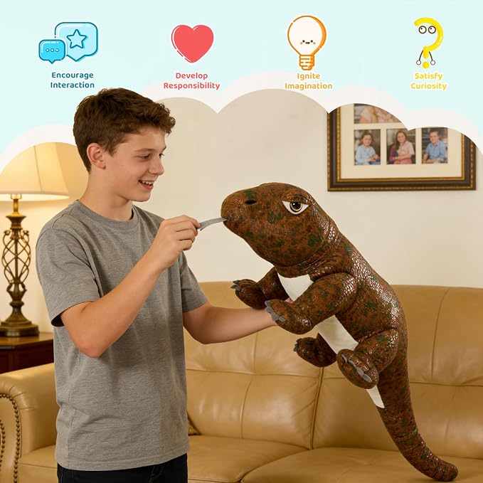 MorisMos Giant Komodo Dragon Stuffed Animal Pillow, 32" Plush Komodo Dragon Toy for Kid Girl Boy Birthday Gift, Realistic Big Monitor Lizard Stuffed Animal,Living Modern-Day Dinosuar Dragon Decoration