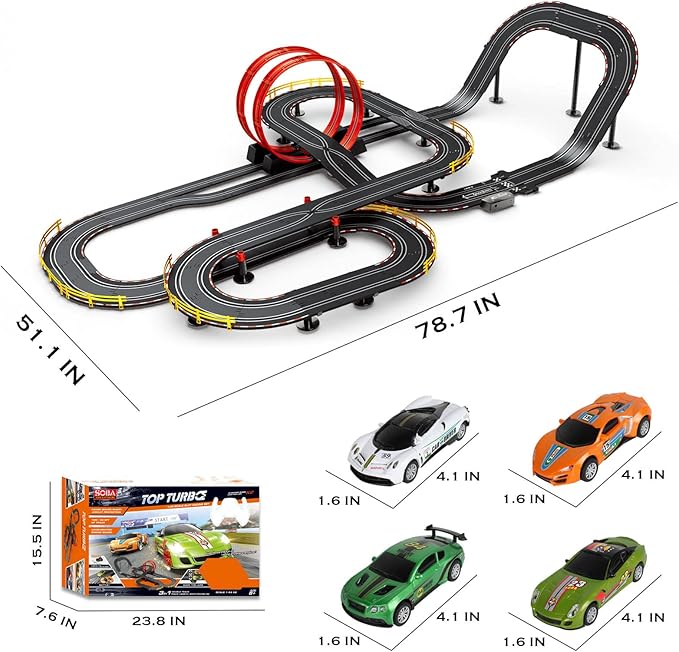 40FT Slot Car Race Track Set Electric Powered Super Loop Speedway with Four Cars for Kids with Sounds and Light Dual Racing Adult-Slot Car Set
