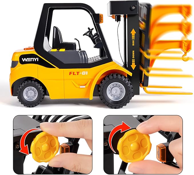 11.8 Inch Friction Powered Toy Forklift Truck with Lights & Sounds, 1/16 Scale Construction Vehicle with Pallet & 2 Cargo Boxes, Push Car for Toddlers Age 3, 4, 5 Boys Girls - Easter Gifts