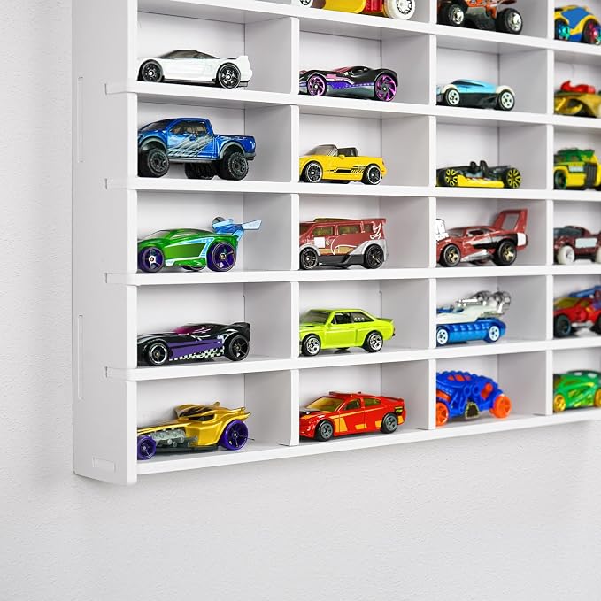 Krafetto 2 Pack Toy Car Display Shelf, Holds 80 Diecast 1/64 Toy Cars, Wall Mount Model Car Storage Organize Case, White