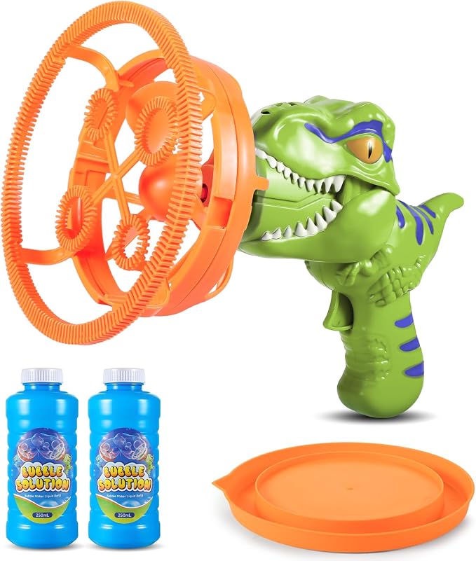 Dinosaur Shaped Bubble Gun for Kids - Blows Over 1000 Bubbles per Minute & Creates Giant Bubbles, Birthday, Christmas & Easter Gift for Boys & Girls Ages 3-9 (Green)