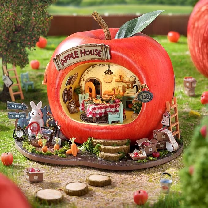 DIY Miniature Fruit Scene Dollhouse Kit, 1:72 Scale Handmade Craft Model with Mini Fruit Accessories, Creative 3D Wooden Puzzle Building Set for Adults, Compact Home Decor Gift