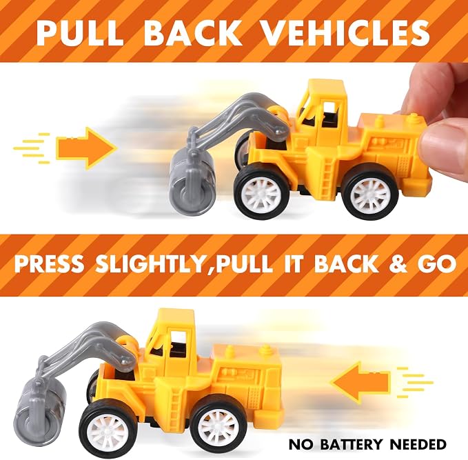 36 Pack Pull Back Construction Engineering Vehicles Toy Playset, Mini Plastic Construction Excavator Trucks Car Toys for Boys Girls Kids Toddlers