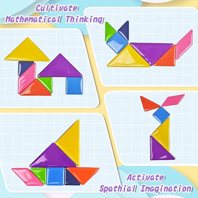 Magnetic Tangram for Kids Ages 4-8 with 30 Theme Pages & 368 Solutions Patterns Booklet & Metal Board, Magnetic Tangrams Puzzle for Kid, Magnet Tangrams Puzzle, Tangram for Kids Ages 4-8
