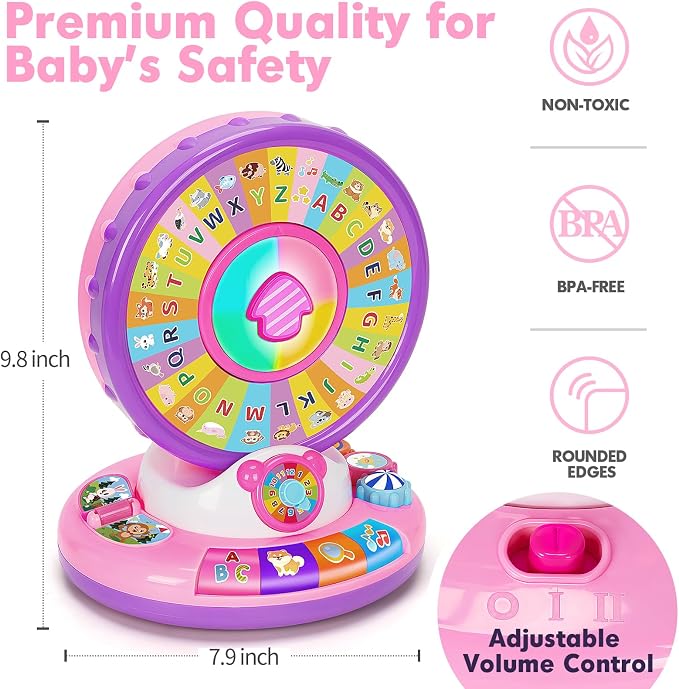 Toys for 1 2 3 Year Old Boys Girls, Musical Spin and Sing Alphabet Zoo, Learning Toys for Toddlers 1-3, Educational Interactive Toys, Christmas Birthday Gift for Baby Age 6-9-12-18 Months (Purple)