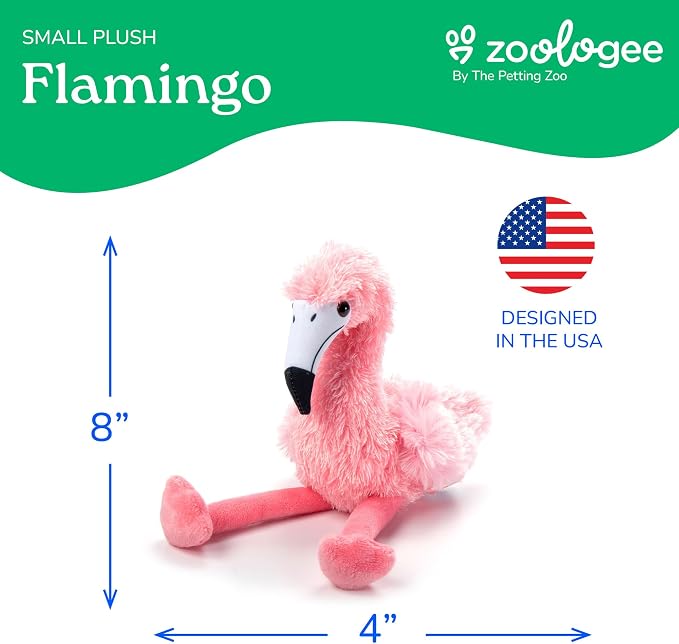 The Petting Zoo Flamingo Stuffed Animal Plushie, Gifts for Kids, Scoopz Wildlife Animals, Pink Flamingo Plush Toy, 8 inches