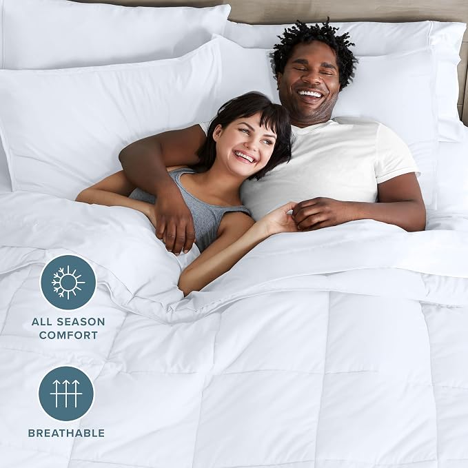 Bare Home Bed-in-A-Bag 7 Piece Comforter & Sheet Set - King - Goose Down Alternative - Ultra-Soft 1800 Premium - Bed Set (King, White/White)