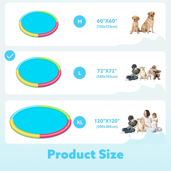 SLOOSH 72" Non-Slip Splash Pad Sprinkler - Outdoor Water Play Toys Backyard Fountain Mat for Toddlers Kids Dogs, Thickened Sprinkler Outside Pool Party Durable for Girls Boys Pets (72in, Multicolor)