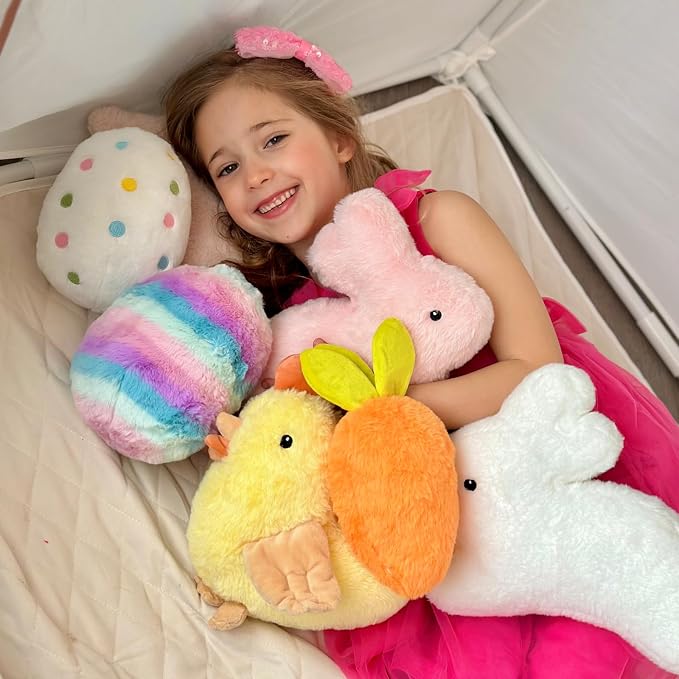MaoGoLan 6 Pack Plush Pillow Stuffed Animals Bulk with Rabbit Shaped Throw Pillows Egg Plush Set for Kids Girls Gifts Party Favors Decorations Mother's Day Christmas