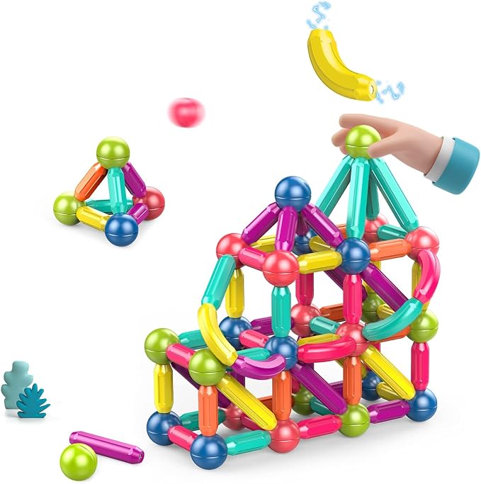 Ferthor Fun Magnetic Balls and Rods Set Building Blocks Magnets for Kids,Learning & Education Toys,Magnetic Sticks Blocks,Montessori Toys for Toddlers,Boys&Girls Gifts (64pcs)