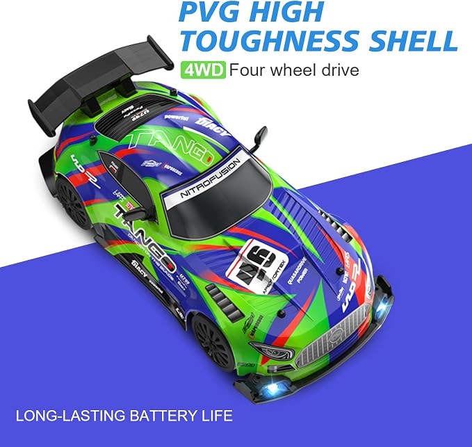 Drift RC Car for Electric Toy Car Hobby Racing Car Toys with Controller,1:24 4WD High Speed RC Drift Cars with LED Lights,Extra Drifting Tires＆Two Batteries,Racing Sport Toy,Vehicle for Adults＆Kids