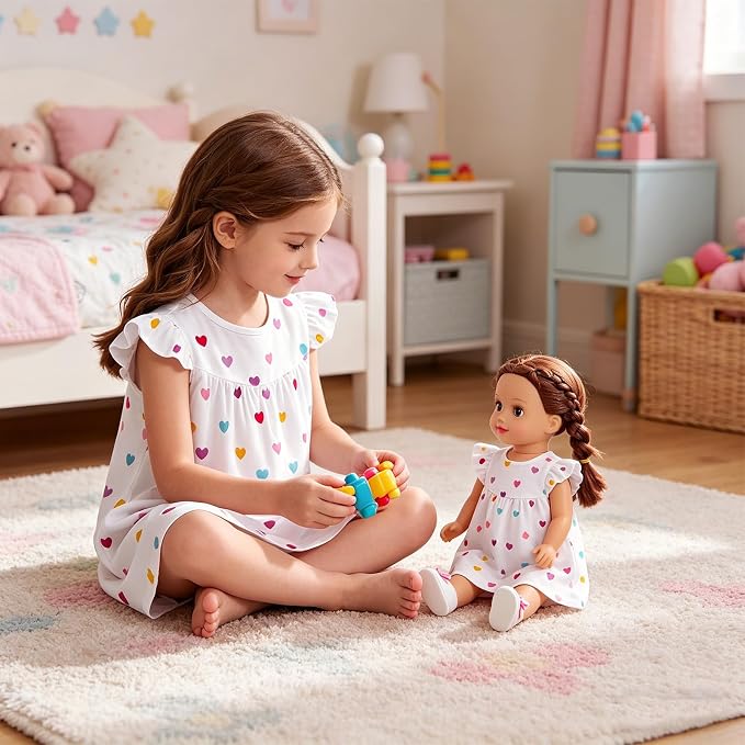 AmzBarley Matching Doll & Girl Pajamas Girls Nightgowns Sleepwear Night Dress for Kids and 18 inch Doll Clothes