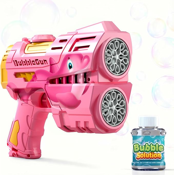 Rechargeable Pink Dolphin Bubble Guns for Kids, LED Light Up Bubble Machine Blower with Bubble Refill Solution for Kids, Bubble Makers Blaster for Toddlers, Summer Wedding Toys Gift