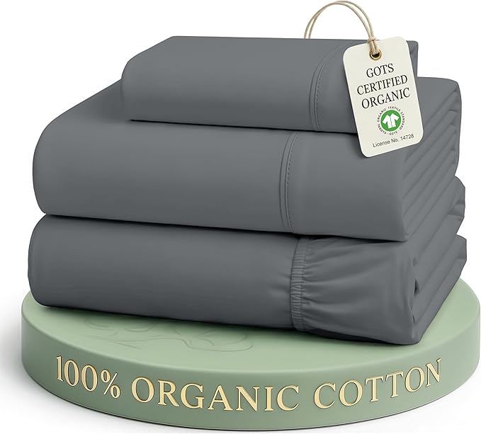 LANE LINEN Twin Bed Sheets 100% Organic Cotton Soft 3pc Percale - Charcoal | Twin Sheet Set, GOTS Certified Organic Cotton Percale - Crisp Hotel-Style Feel, Soft From The First Wash, Great For Gifting