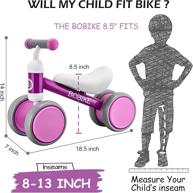 Bobike Baby Balance Bike Toys for 12-36 Months Kids Toy Boy Girls Gifts Toddler Best First Birthday Gift Children Walker No Pedal Infant 4 Wheels Bicycle (Purple)