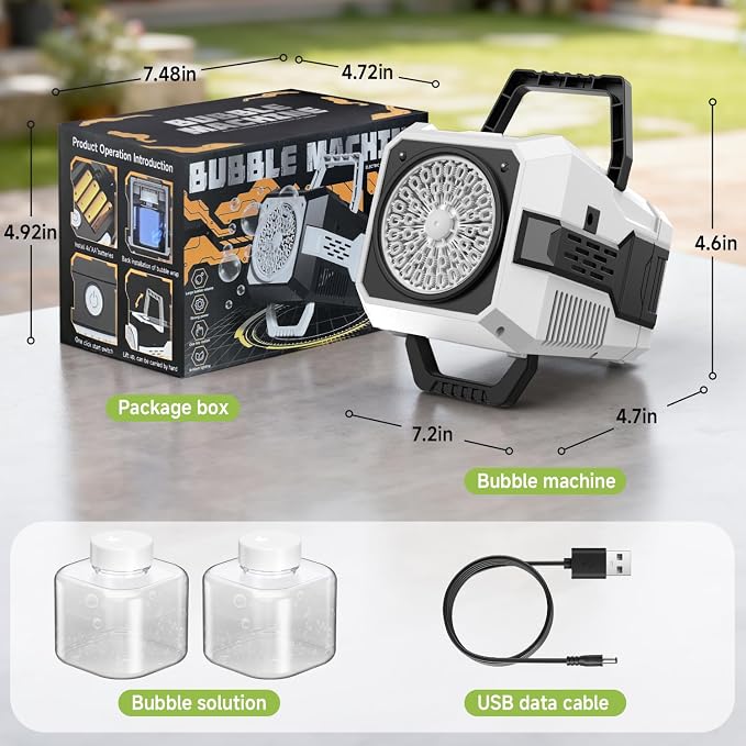 Bubble Machine for Children, Powered by USB Adapter or Battery, Suitable for Indoor & Outdoor Birthday Parties, Weddings & Outdoor Activities (2-Pack)