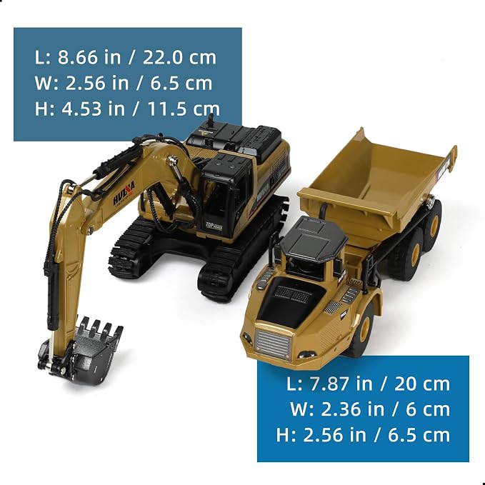 Dump Truck and Excavator Toys Set, Construction Vehicle Diecast Dump Truck Model Birthday Gift for Adult (1/50-Dump & Excavator Set)