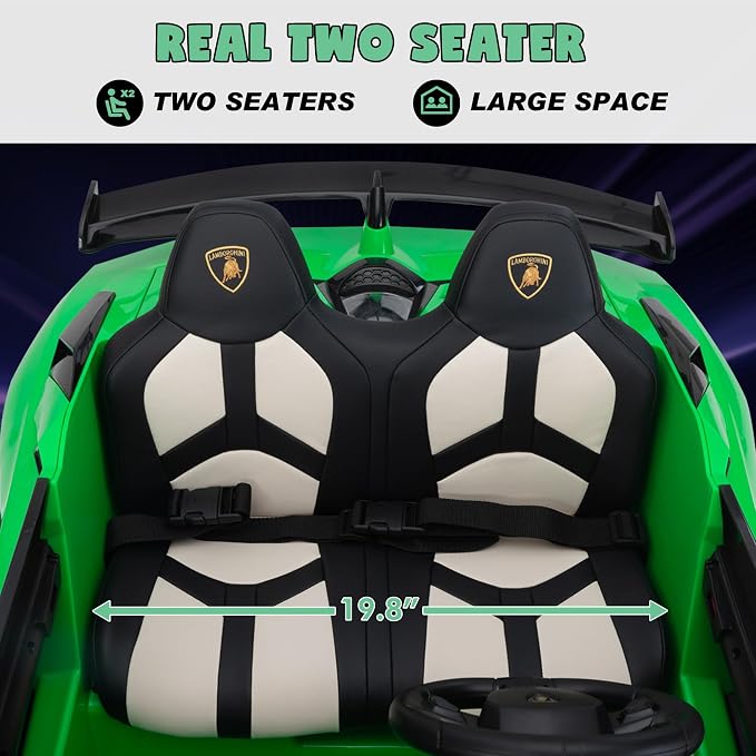 2-Seater Ride on Car 24V Electric Lamborghini for Kids High Speed 13km/h Drift Sports Car with PU Leather Seats w/Adjustable Safety Belt, 2 Speeds Mode, Music, Gifts for Children