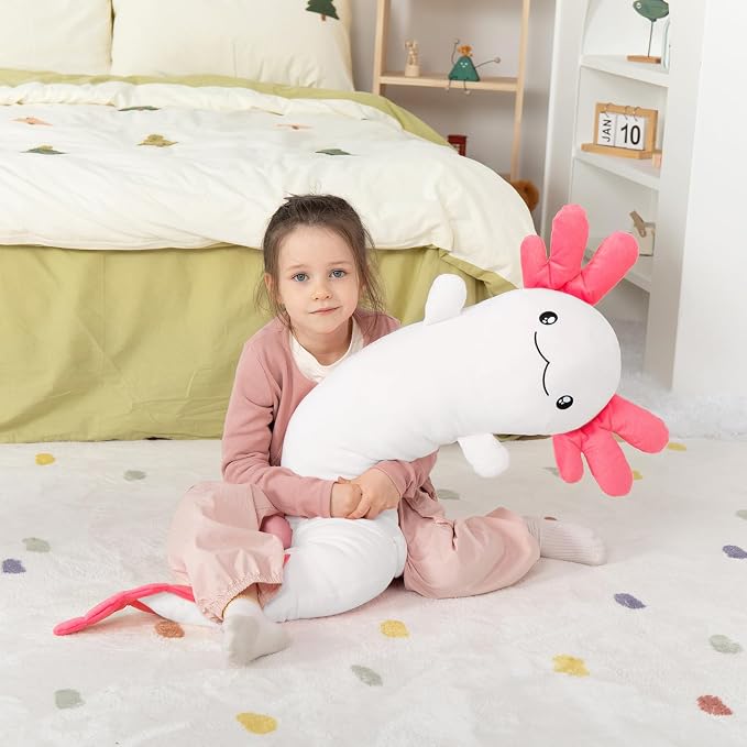 MaoGoLan Giant Axolotl Plush Pillow, Big Axolotl Plush Stuffed Animal Toy for Kid Girl Boy, Jumbo Stuffed Salamander Body Pillow Glow in The Dark, Birthday Day Gift Baby Shower Party Decor, White