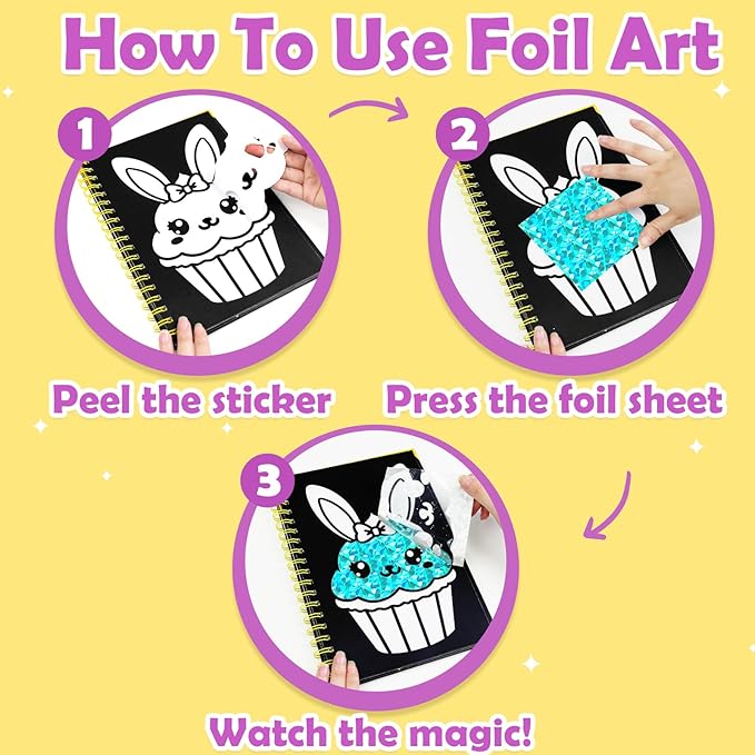 FUNNYB&G Foil Art Craft Kit for Kids 4-10 Years Old: Mess-Free & No-Glue, Create 16 Sparkly Happy Birthday Pictures – Perfect Travel Toy & Birthday Gift for Kids（Happy Birthday）