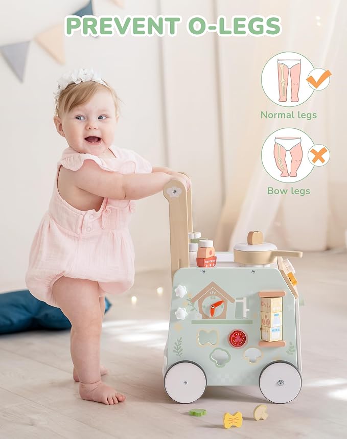 ROBUD Wooden Baby Push Walker, Learning Walking Toys, Adjustable Height Baby Walker with Decelerator, Montessori Toys for Baby 10 Months+, WRP24
