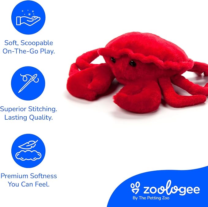 The Petting Zoo Crab Stuffed Animal Plushie, Gifts for Kids, Scoopz Sealife Animals, Red Crab Plush Toy, 8 inches