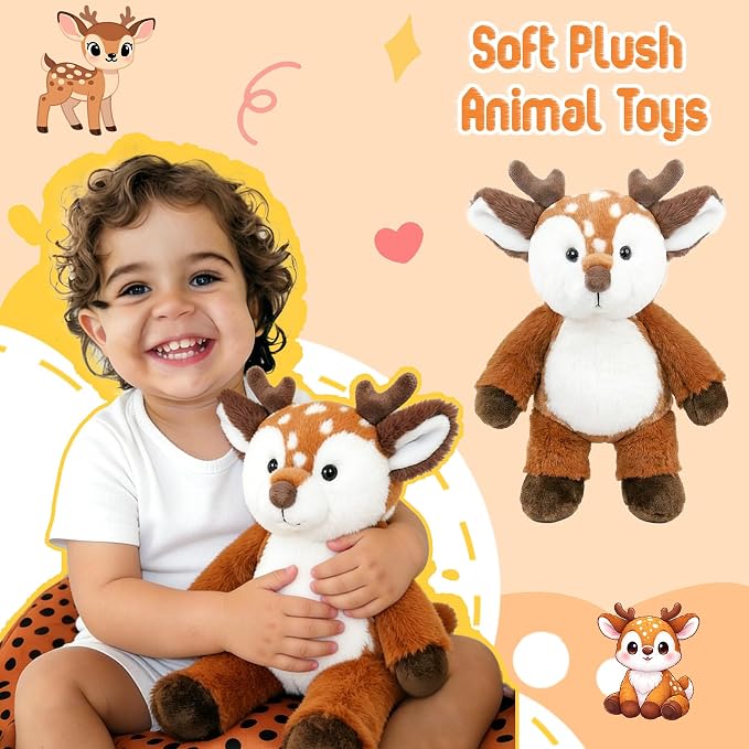 Stuffed Animal Plush Toy Soft Plushie Cuddly Deer Cute Plush Toy for Kids Toddlers Boys Girls Birthday Christmas Nursery Decor Party Favors