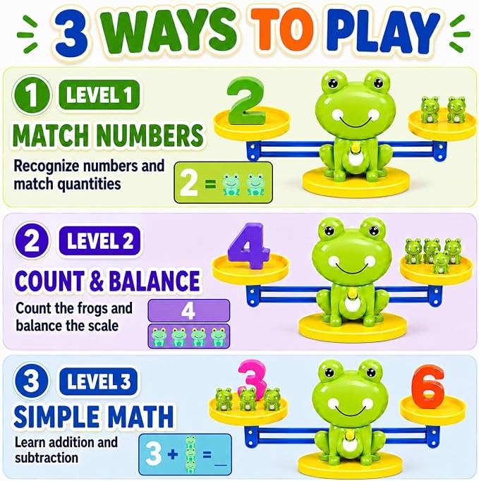 CozyBomB™ Homeschool Kindergarten Frog Scale Cards Balance Board Game - Preschool Math Learning Stem Montessori Toys Educational Gifts for Boy Girl Ages 3 4 5 6 Year Old Birthdays Christmas Holidays