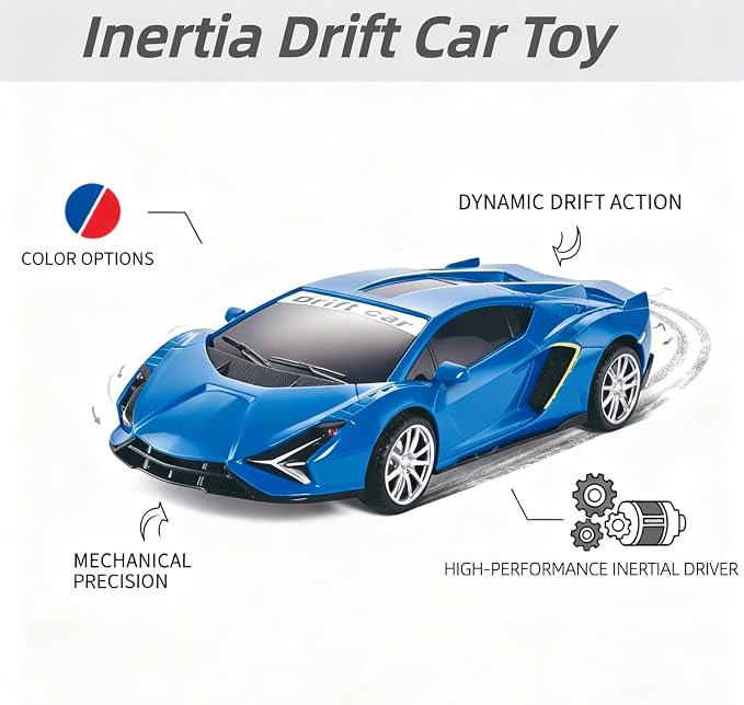 Inertia Drift Car Toy for Kids 3-6 Year Boys and Girls Model Vehicle,2 Pack Push Go Friction Powered Vehicles Stunt Cars, Toddler Car for Kids Aged 3+ Gifts