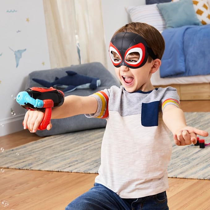 Spidey and his Amazing Friends Marvel Water-Webs Miles “Spin” Morales Electronic Bubble Slinger Role Play Set with Mask, Super Hero Toys for Kids, Ages 3+ (Amazon Exclusive)
