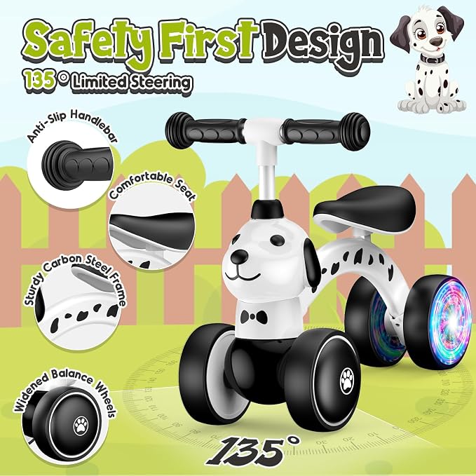 Baby Balance Bike Ride on Toys for 1 2 Year Old, Toddler Bike, First Birthday Gifts for 1 2 Year Old Boys Girls, Colorful Lighting Silent Wheels, No Pedal, Safe Baby First Bike